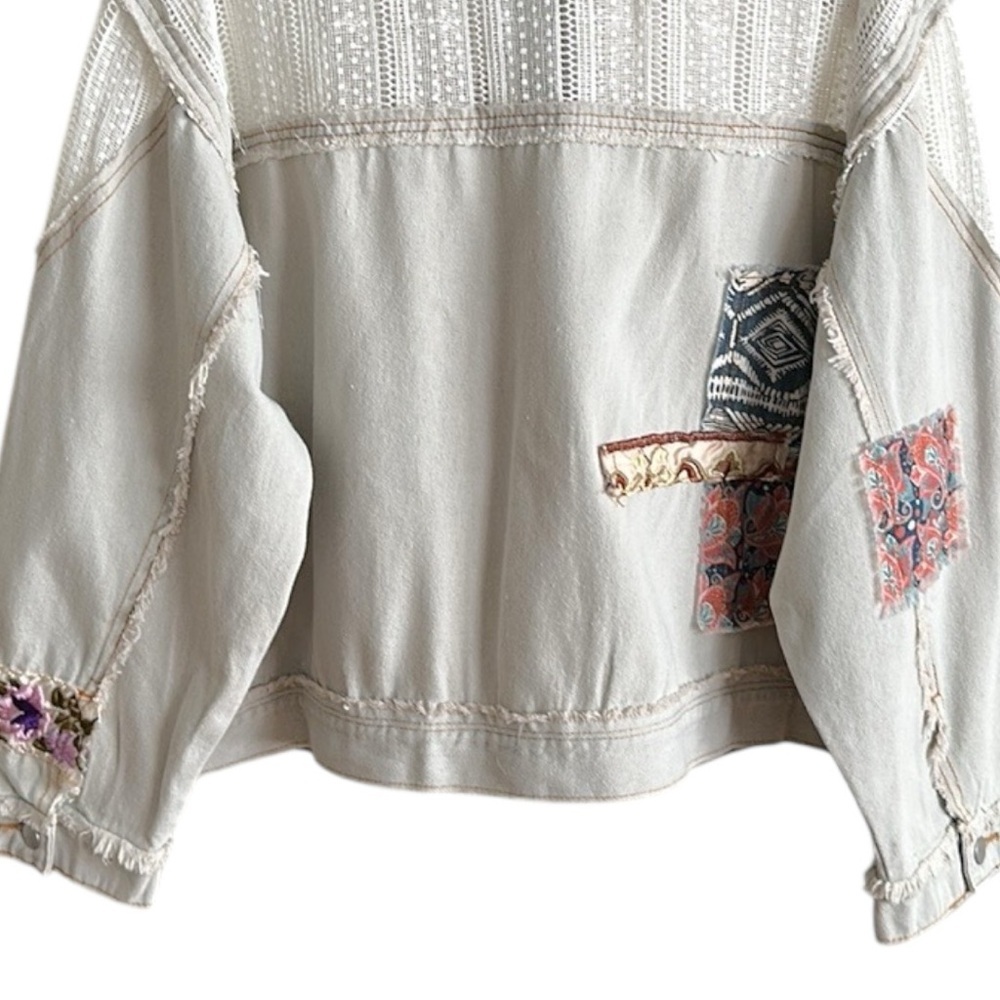 Pol Patchwork Lace Oversized Denim Jacket Light W… - image 8